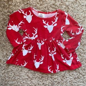 6-12M girls long sleeve red dress with white reindeer pattern